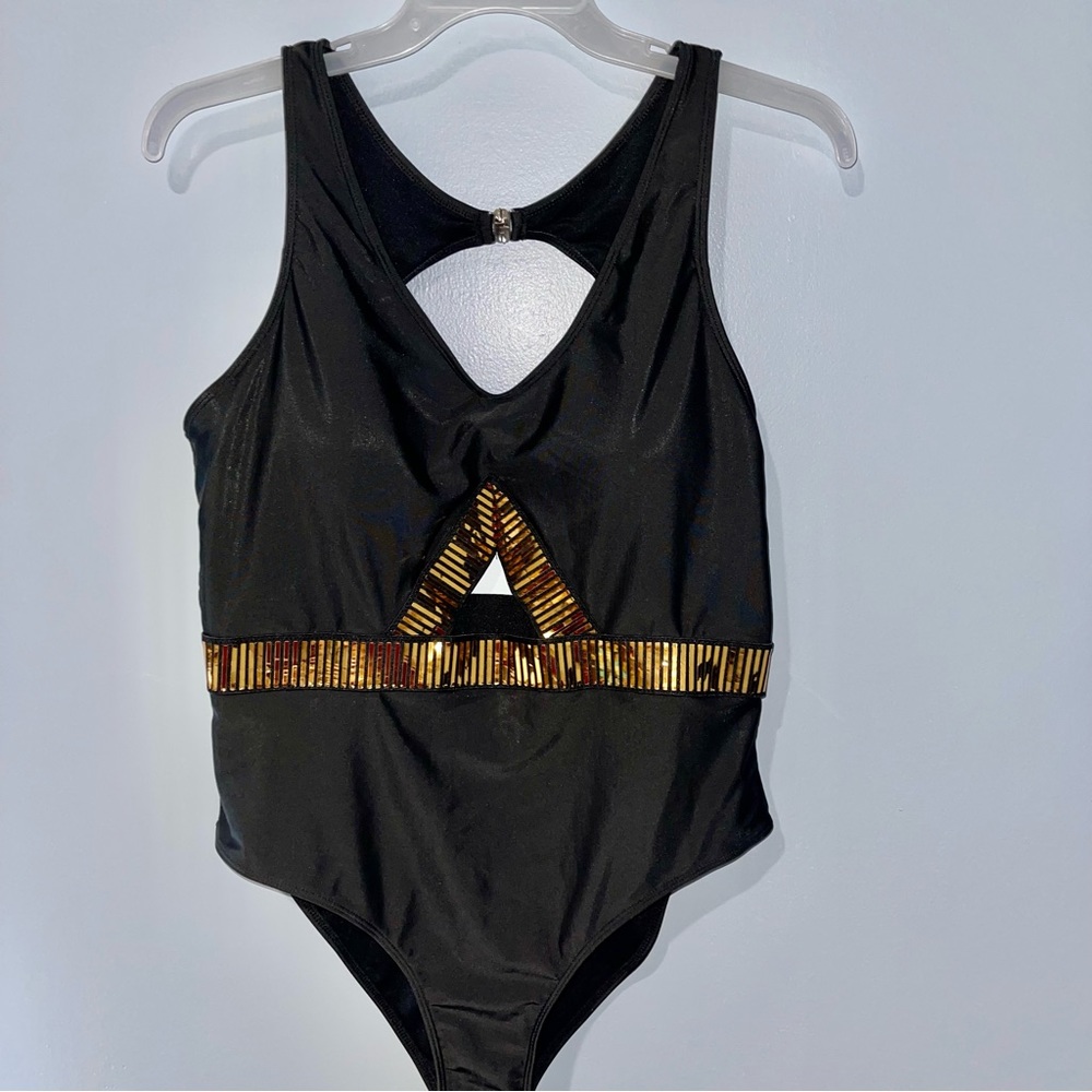 Shein - Womens 3X - 1 piece black and gold bathing suit. One piece Swimsuit